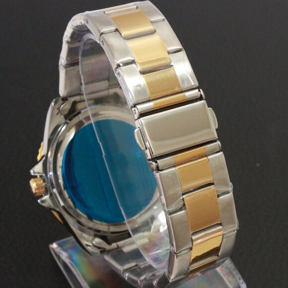 Men's Diver Style Watch Black Bezel Silver Gold Tone 40mm - Picture 11 of 14